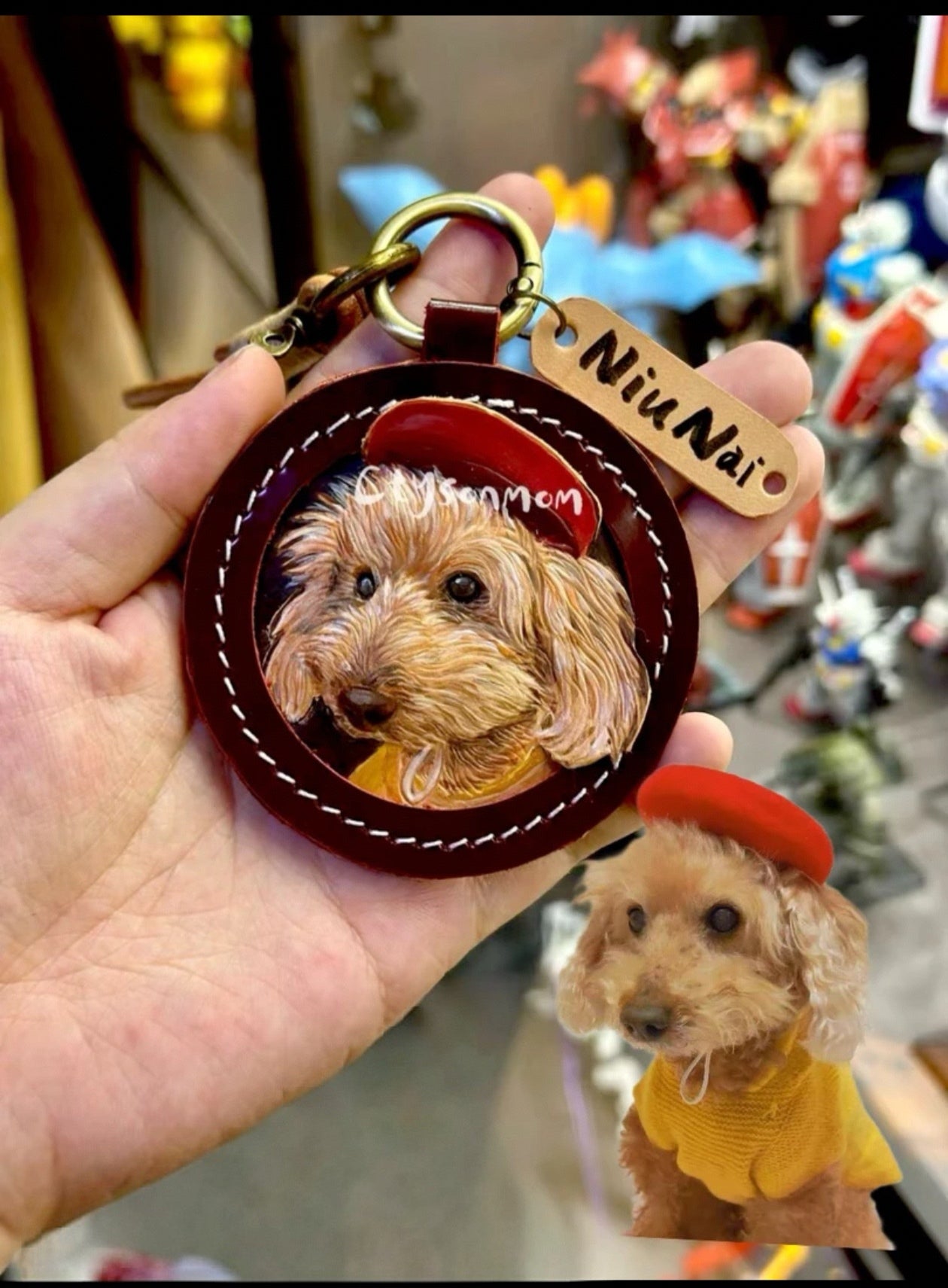Custom Pet Photo Leather Keychain - Handmade Genuine Cowhide